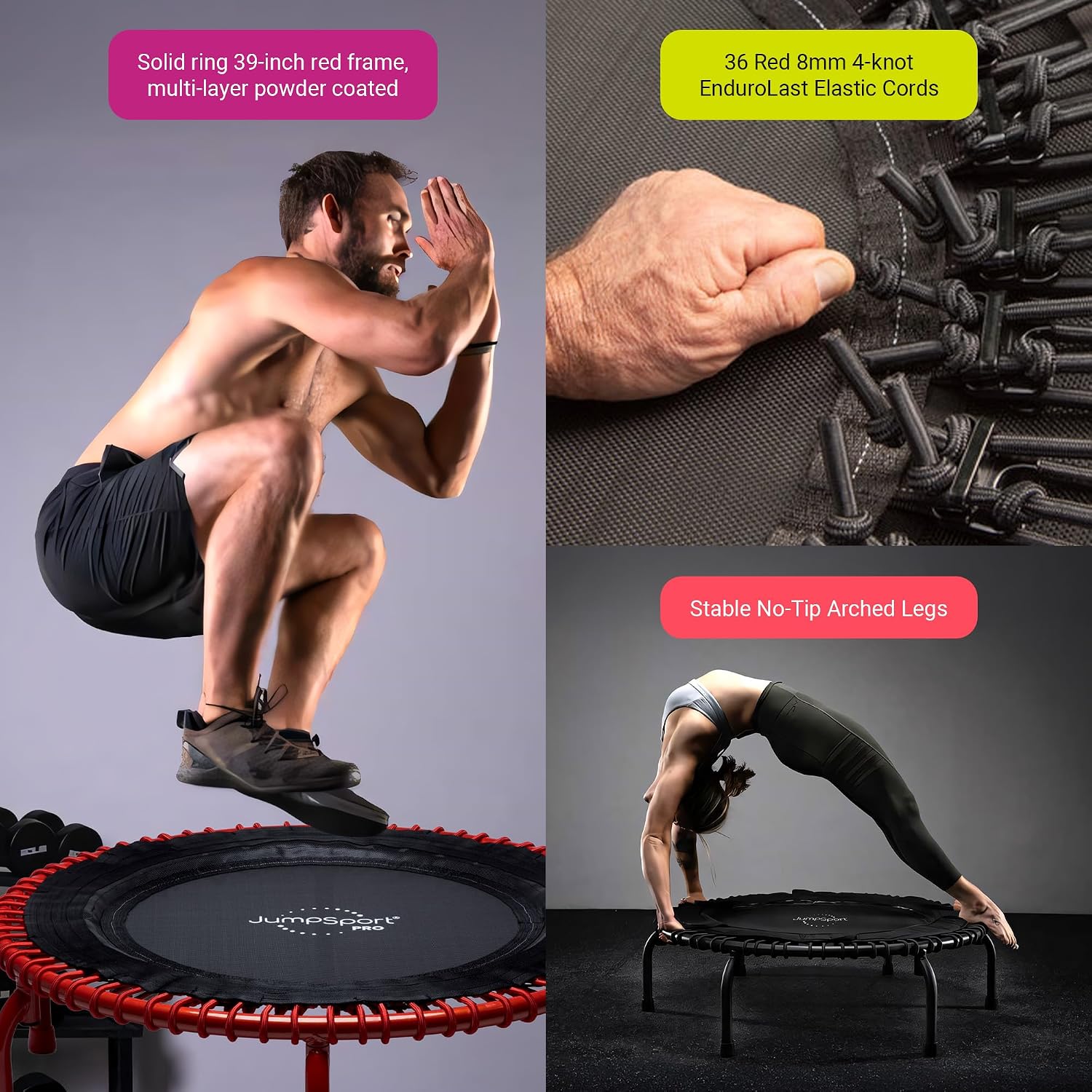 JumpSport 350 PRO 39 Inch Fitness Trampoline Indoor Rebounder Cardio Workout Equipment 300 lb Capacity