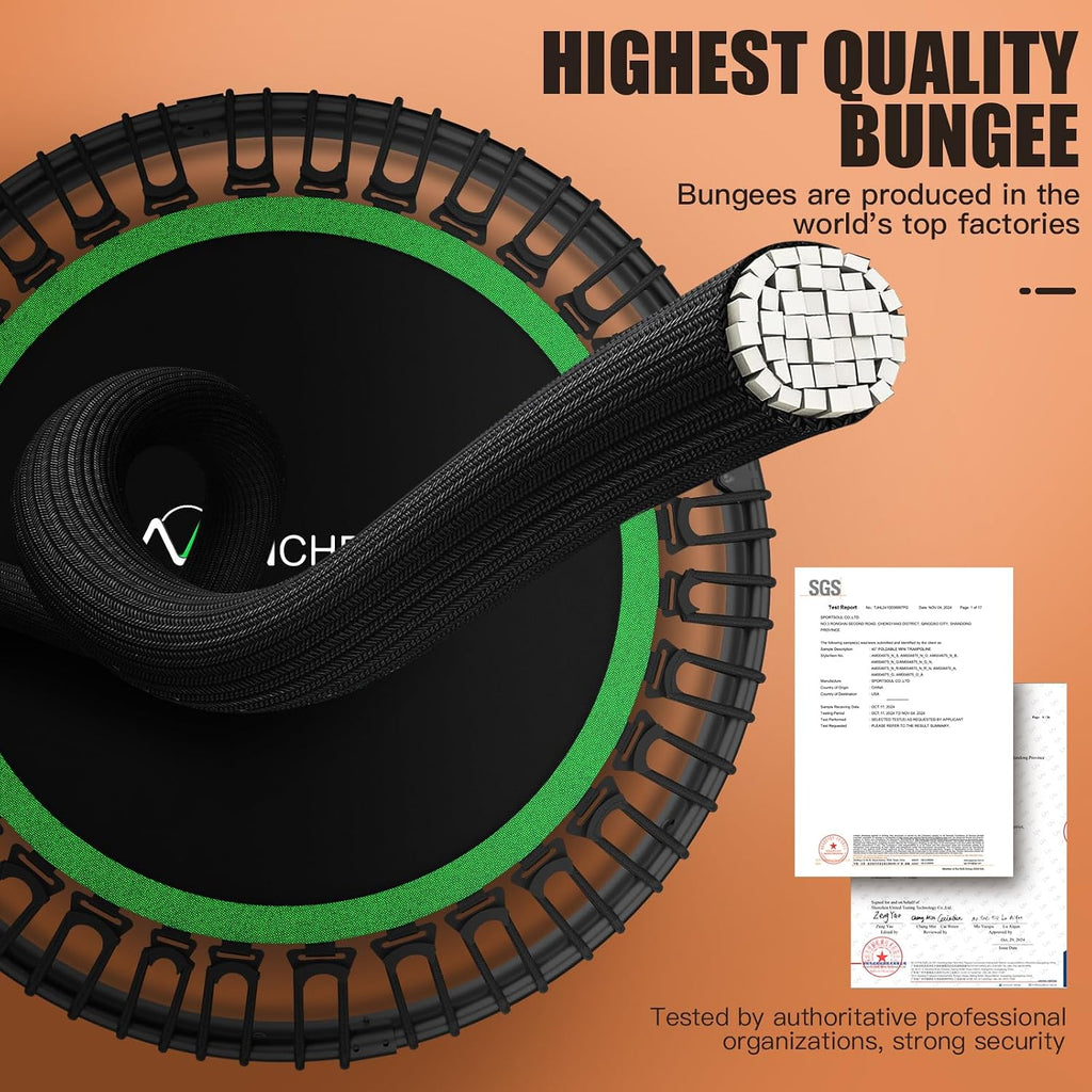 ANCHEER 40'/48' Foldable Mini Trampoline,Max Load 450lbs/550lbs Indoor Trampoline,with 4 Level Adjustable Foam Handle and Resistance Bands,Adult Exercise Trampoline for Home, Garden, and Gym