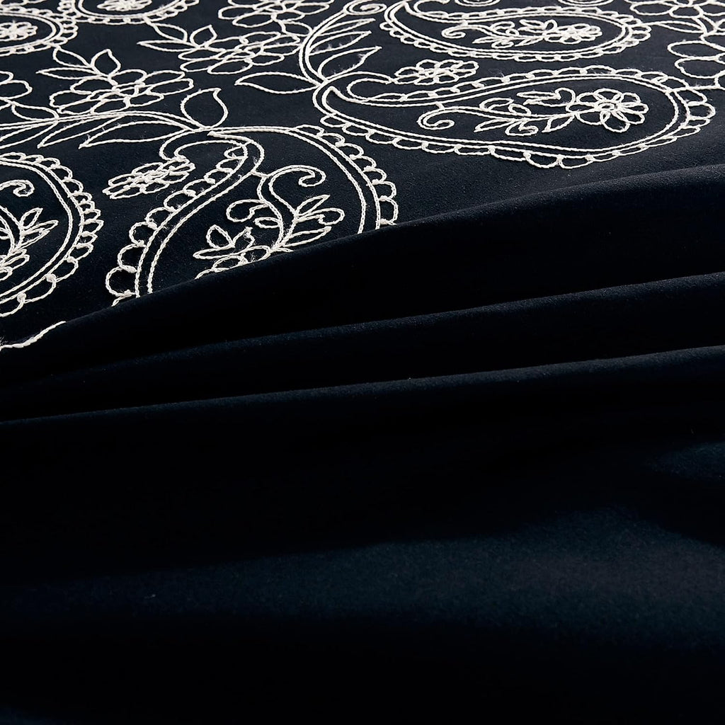 Chezmoi Collection Linz 7-Piece Black/White Paisley Floral Scroll Embroidered Comforter Set, King