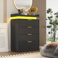 knoworld Black Dresser with LED Lights, Wooden LED Dresser, 4 Drawer Chest with Charging Station, Tall Chest of Drawer Closet Organizer for Bedroom, Living Room, Entryway, Hallway