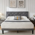 Full Size Platform Bed Frame with Velvet Headboard, Sturdy Wooden Slats Support, Mattress Foundation, No Box Spring Required, Non-Slip and Noise-Free,Easy Assembly, Grey