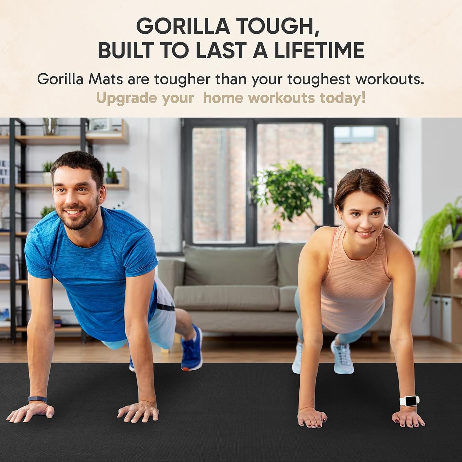 Gorilla Mats Large Exercise Mat – 6'x4', 7'x4', 7'x5', 8'x4', 10'x4' (1/4' Thick) – Ultra Durable Workout Mat for Home Gym Flooring – Non-Slip, Flat Fitness, Yoga & Weight Lifting Floor Mat
