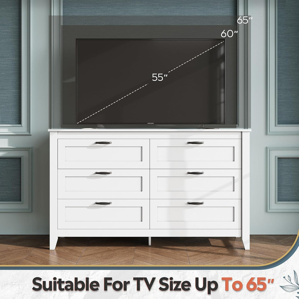 WLIVE White Dresser for Bedroom, 6 Drawer Wood Dresser with Metal Handle, Large Double Wooden Chest of Drawers for Living Room, Hallway, Closet