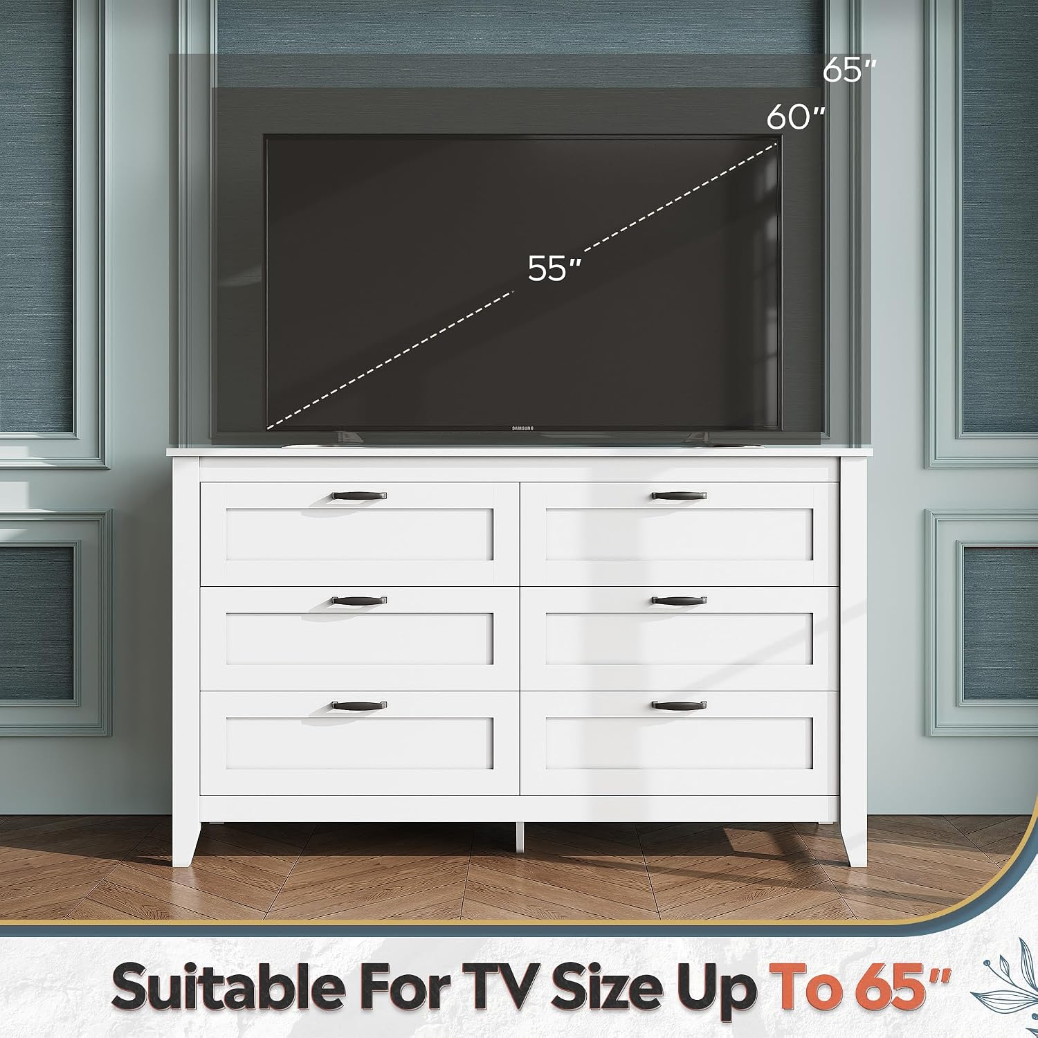 WLIVE White Dresser for Bedroom, 6 Drawer Wood Dresser with Metal Handle, Large Double Wooden Chest of Drawers for Living Room, Hallway, Closet