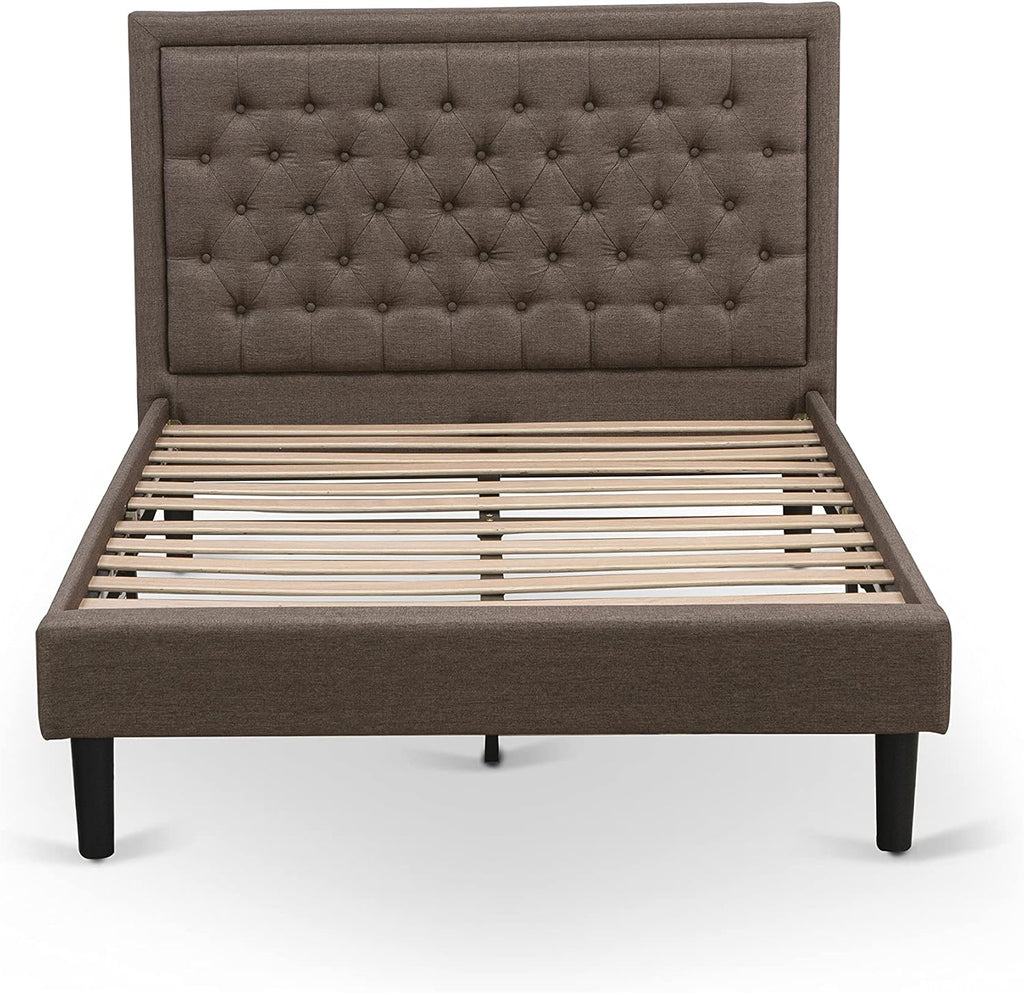 East West Furniture KD18F-1BF07 2 Piece Full Bed Set - 1 Platform Bed Frame Brown Linen Fabric Padded and Button Tufted Headboard with 1 Nightstand Bedroom - Distressed Jacobean Finish Nightstand