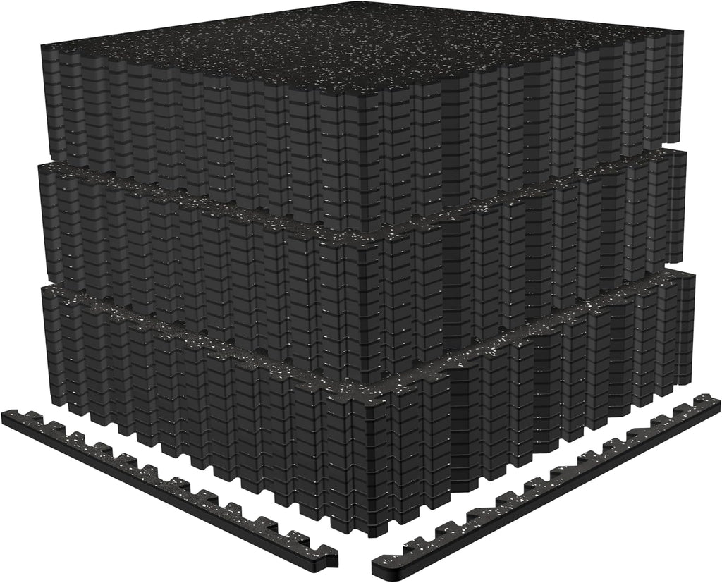 AIRHOP 0.56in Thick 120 Sq Ft Exercise Equipment Mats, 30 Tiles Upgraded Rubber Top with High Density EVA Foam, Large Interlocking Puzzle Gym Flooring for Home Gym, Heavy Weight Workout, 24 x 24in