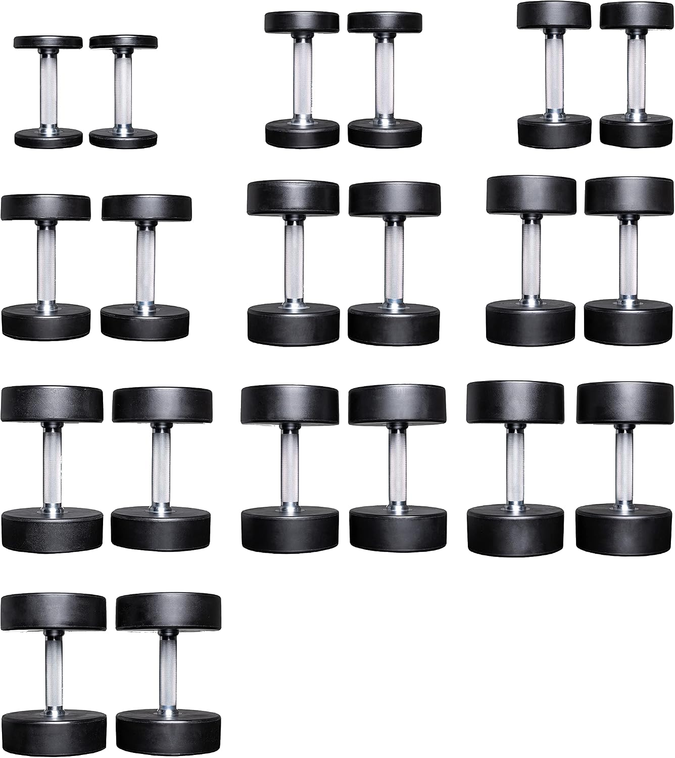 REP Fitness Urethane Coated Round Dumbbells, 5 to 100 lbs, Singles or Pairs, With or Without Rack, Steel Core, Rubber Encased, Chrome Handles, Professional Weights for Home Gym Strength Training