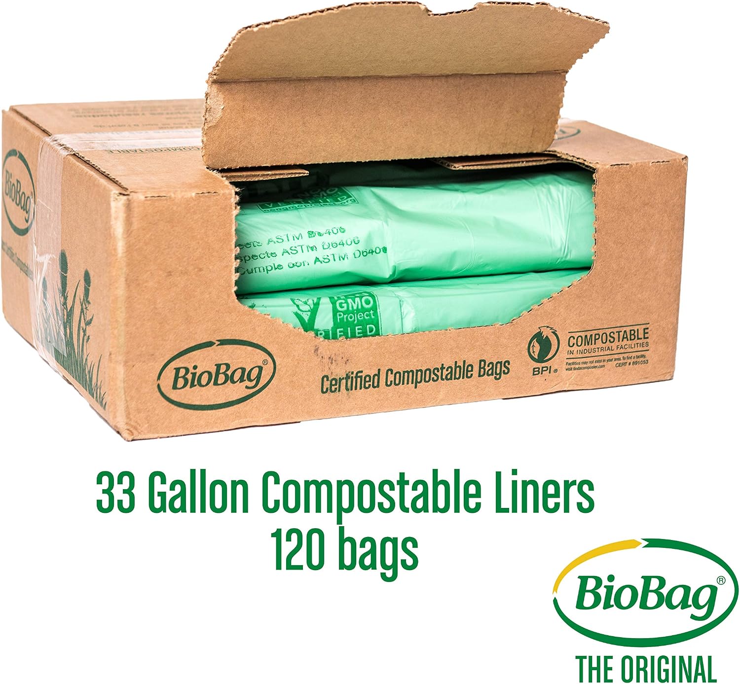 BioBag 48 Gallon 80 Count and 33 Gallon 120 Count Certified Compostable Trash Bag Liners