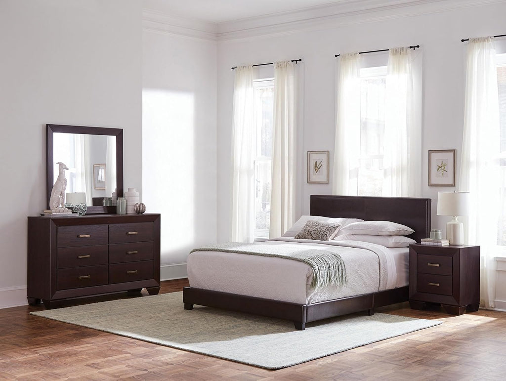 Coaster Home Furnishings Dorian Transitional 4-Piece Bedroom Set Leatherette Upholstered Full Size Panel Bed Frame 46-inch Headboard Dark Cocoa 300762F-S4