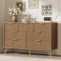 LYNSOM Fluted Dresser for Bedroom, Walnut 7 Drawer Dresser with Gold Handles and Wide Drawers, Wood Chest of Drawers for Bedroom, Hallway(Walnut)