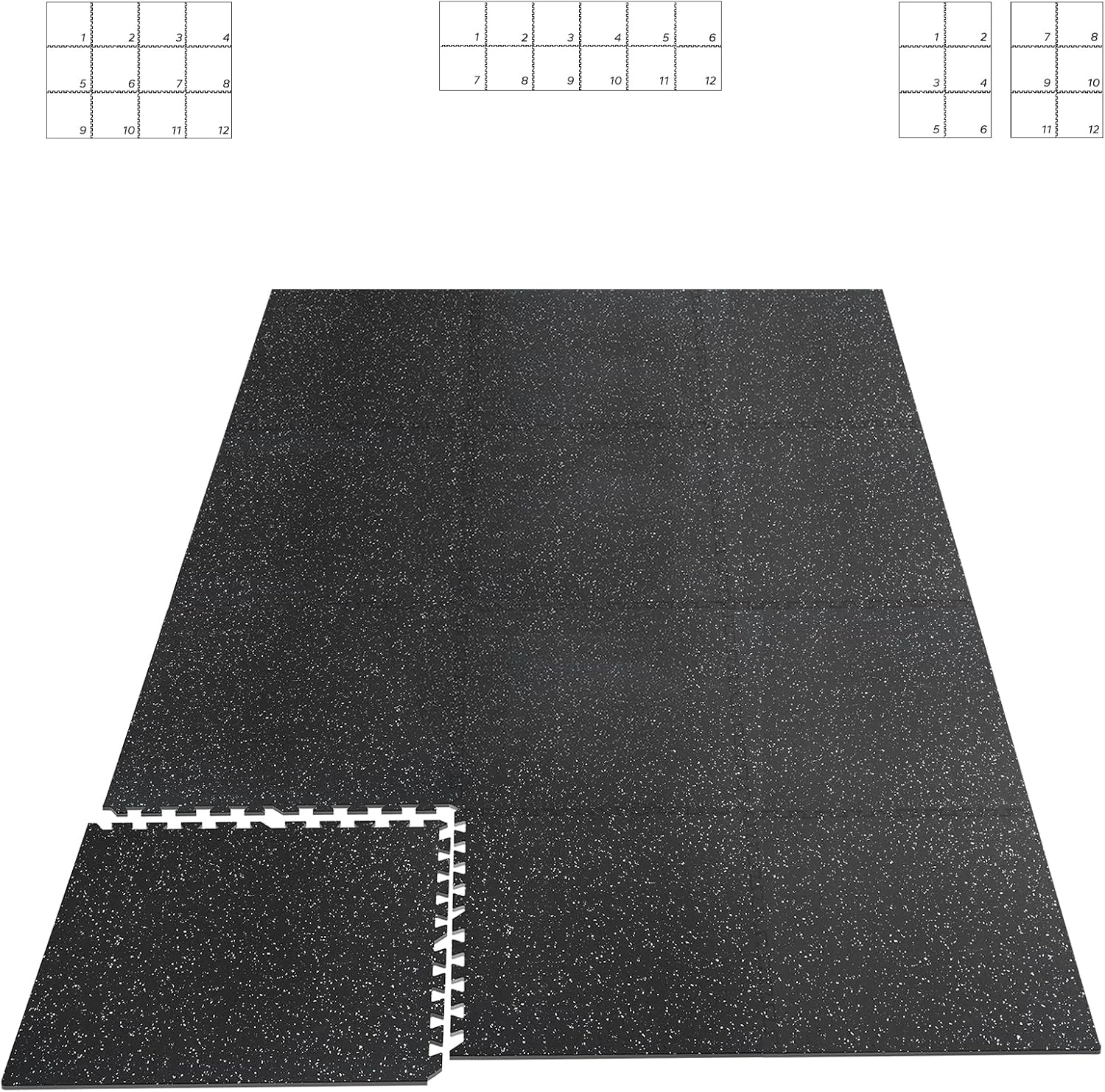 HAPBEAR 0.56'' Thick 12 Pcs 48 Sq Ft Exercise Equipment Mats - High-Density Rubber Top EVA Foam Interlocking Mats, 24x24in Tiles, Heavy-Duty Treadmill Mat for Hardwood Floors, Home Gym Mat