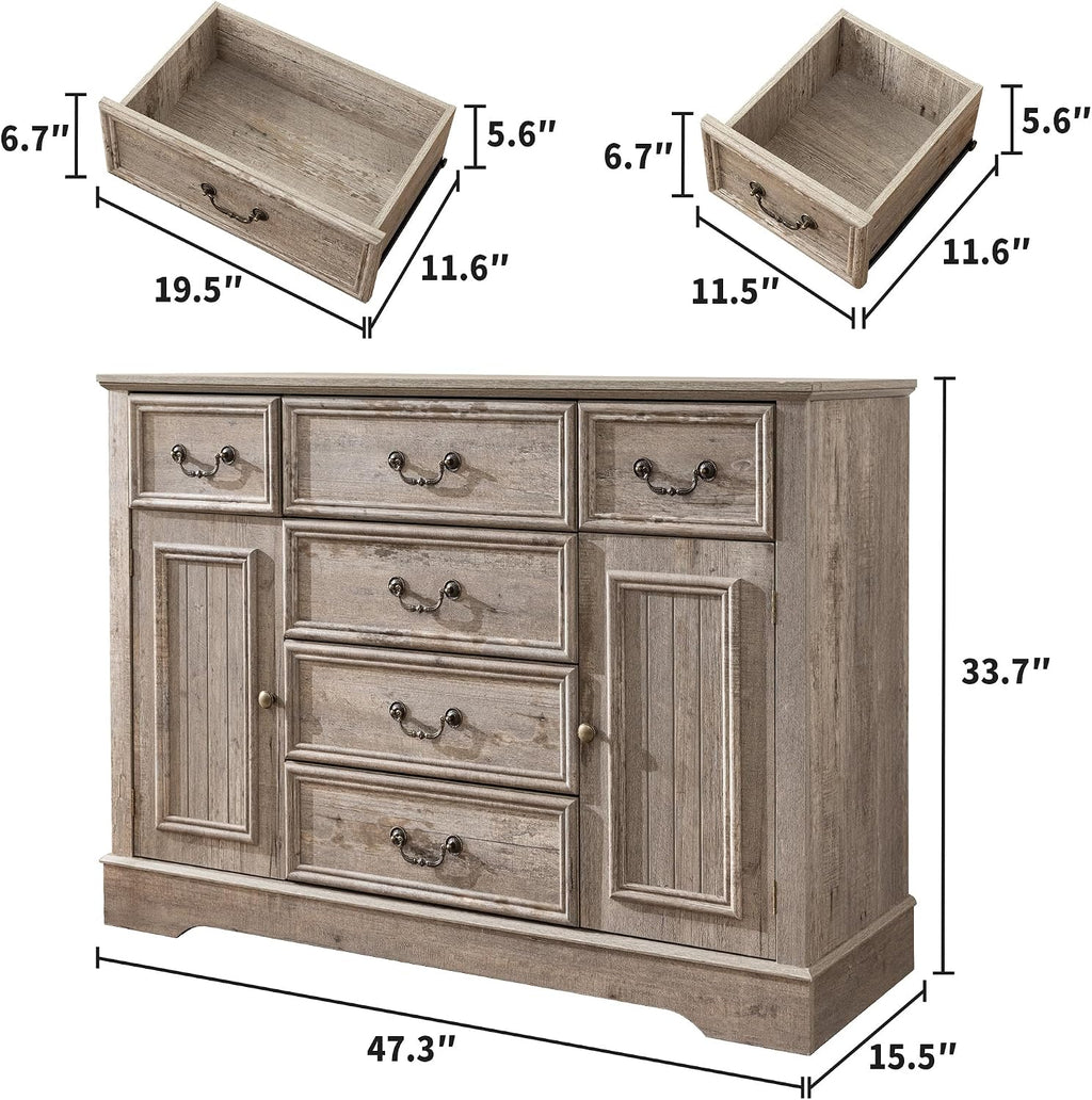 Homkdom Dresser for Bedroom with 6 Drawers & 2 Doors with Silent Gliding Drawers for Bedroom,Dining Room, Hallway,Grey