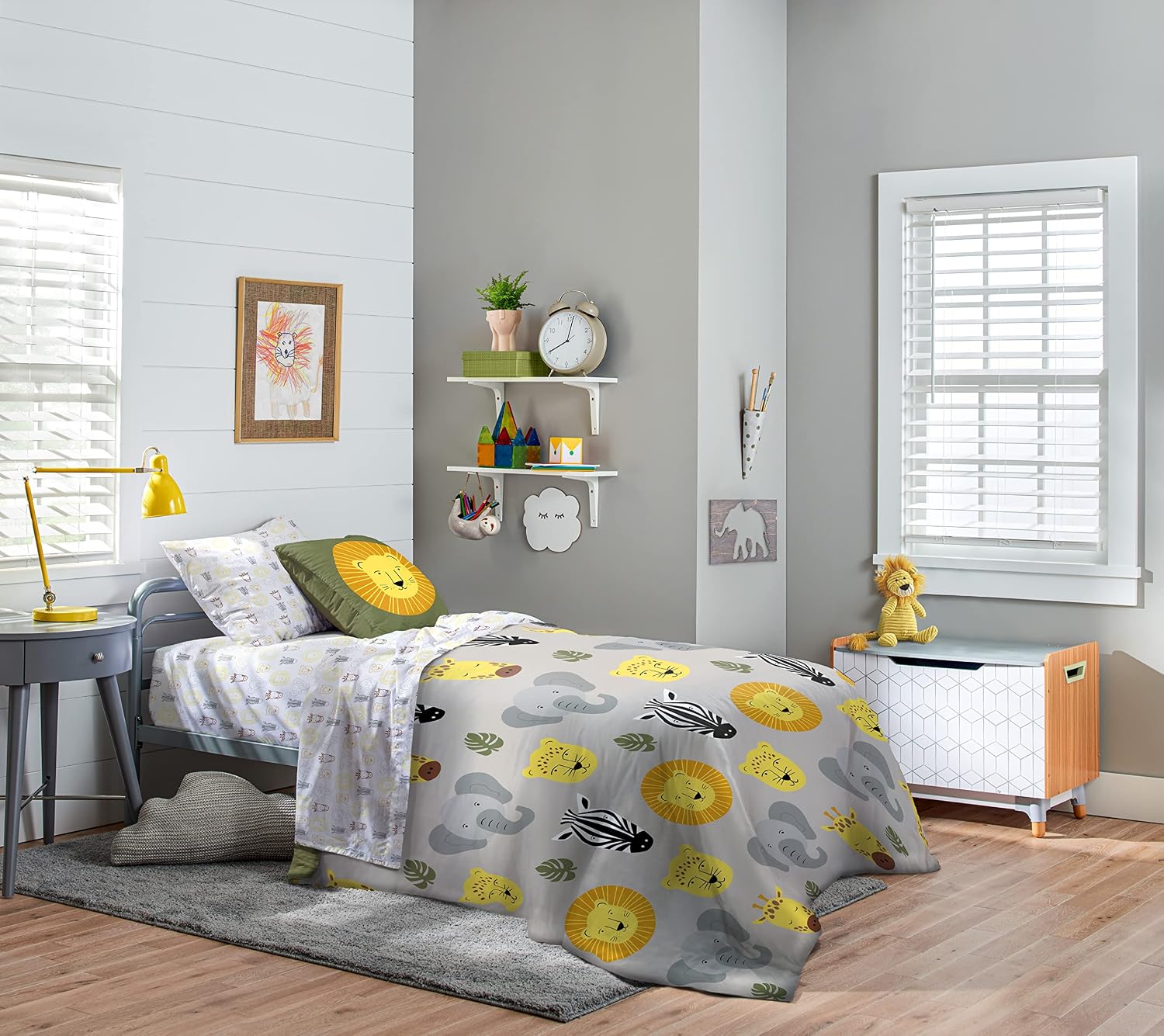 Saturday Park Safari Friends Queen Bed Set - 7 Piece 100% Organic Cotton Animals Bedding - GOTS & Oeko-TEX Certified