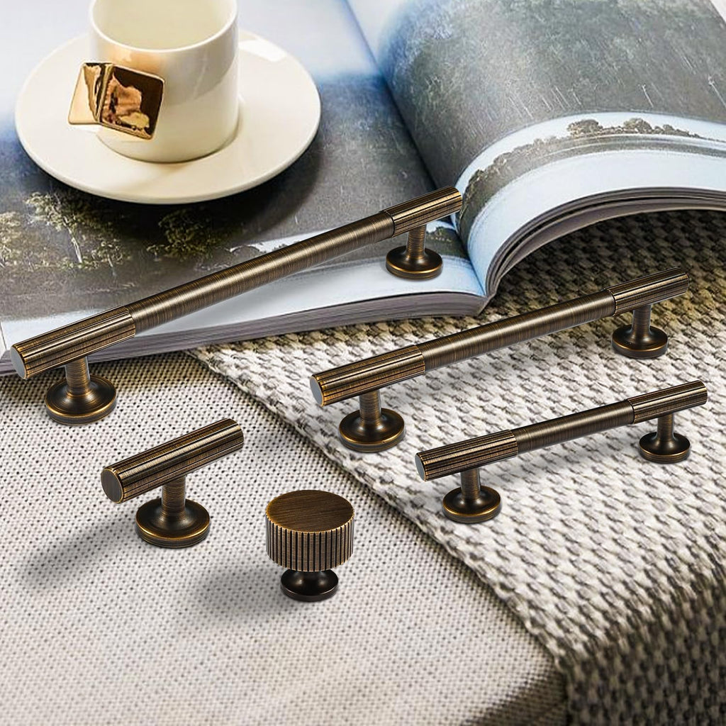 7 Pack Durable Antique Brushed Brass Cabinet Pulls Hardware for Drawer Cupboard Wardrobe Kitchen, 10-2/5 inch, 3XL