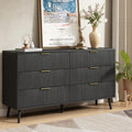 CARPETNAL Fluted 6 Drawer Dresser for Bedroom, 55' Wide Wooden Chest of Drawers with Rounded Corners, Gold Handles, Modern Storage Organizer for Bedroom, Hallway(Black)
