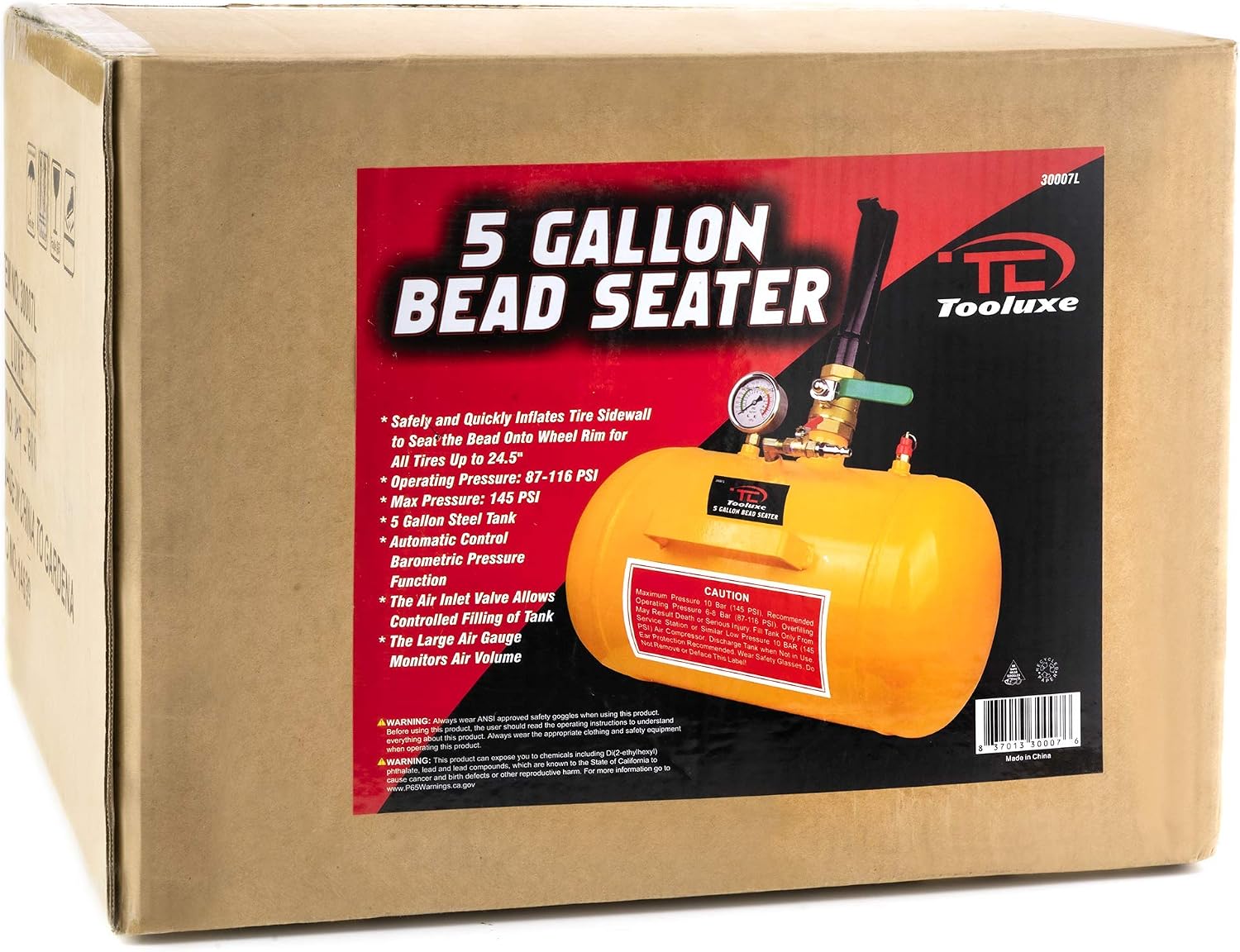 TOOLUXE 30007L Air Tire Bead Sealer, 5 Gallon Tire Bead Seater for Tires, 145 Max PSI Tire Bead Blaster, 87-116 PSI Operating Pressure Air Cannon