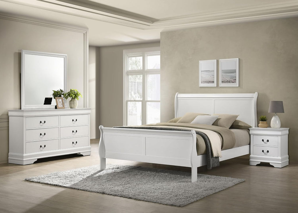 Coaster Home Furnishings Louis Philippe Traditional 4-Piece Bedroom Set Full Size Sleigh Bed Frame 47-inch Headboard White 202441F-S4