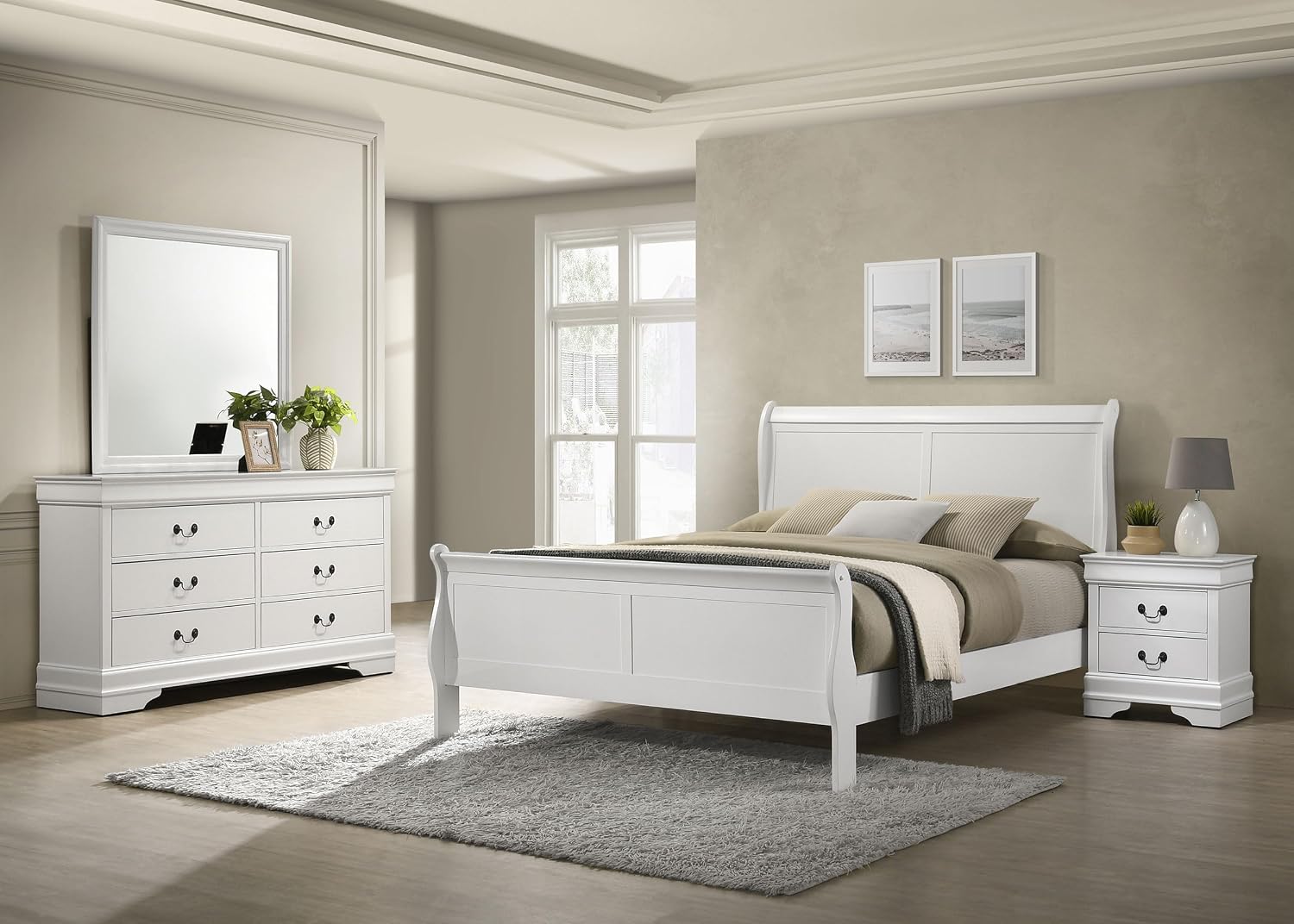 Coaster Home Furnishings Louis Philippe Traditional 4-Piece Bedroom Set Full Size Sleigh Bed Frame 47-inch Headboard White 202441F-S4