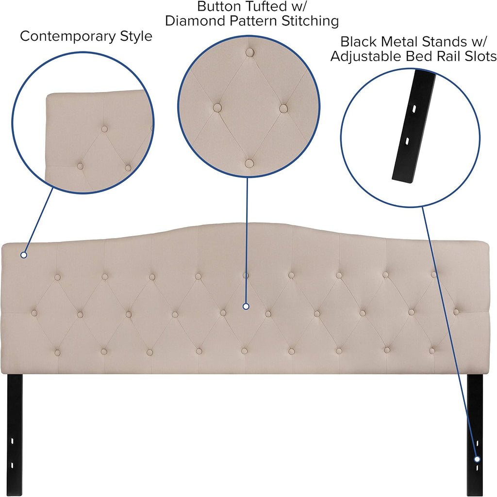 Flash Furniture Cambridge Button Tufted and Diamond Stitched Upholstered King Size Headboard in Beige Fabric
