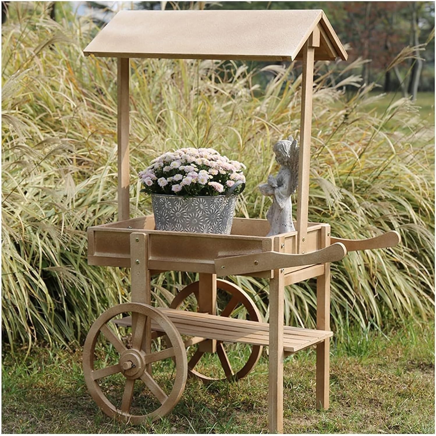 Potting Bench Table,Garden Potting Table, Outdoor Wooden Garden Potting Bench Decorate Plant Gardening Garden Work Bench Open Shelf for Flower Shop Courtyard Coffee Shop Display Stand