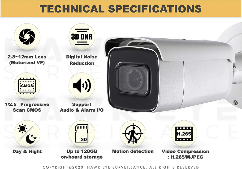 4K PoE Security IP Camera - Compatible with Hikvision DS-2CD2683G2-IZS UltraHD 8MP Vari-Focal EXIR Bullet Weatherproof 2.8-12mm Motorized Lens English Version Firmware