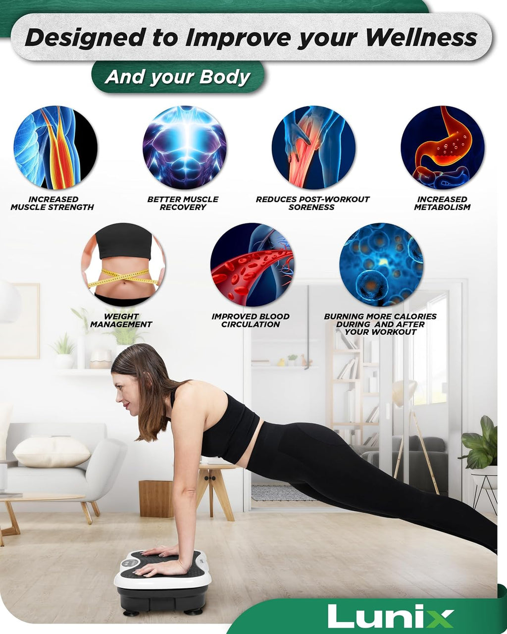 Lunix LX18 Vibration Plate Exercise Machine with Handles & Magnetic Acupoints, Power Platform for Lymphatic Drainage, Full Body Workout Home Fitness Equipment with Phone Holder