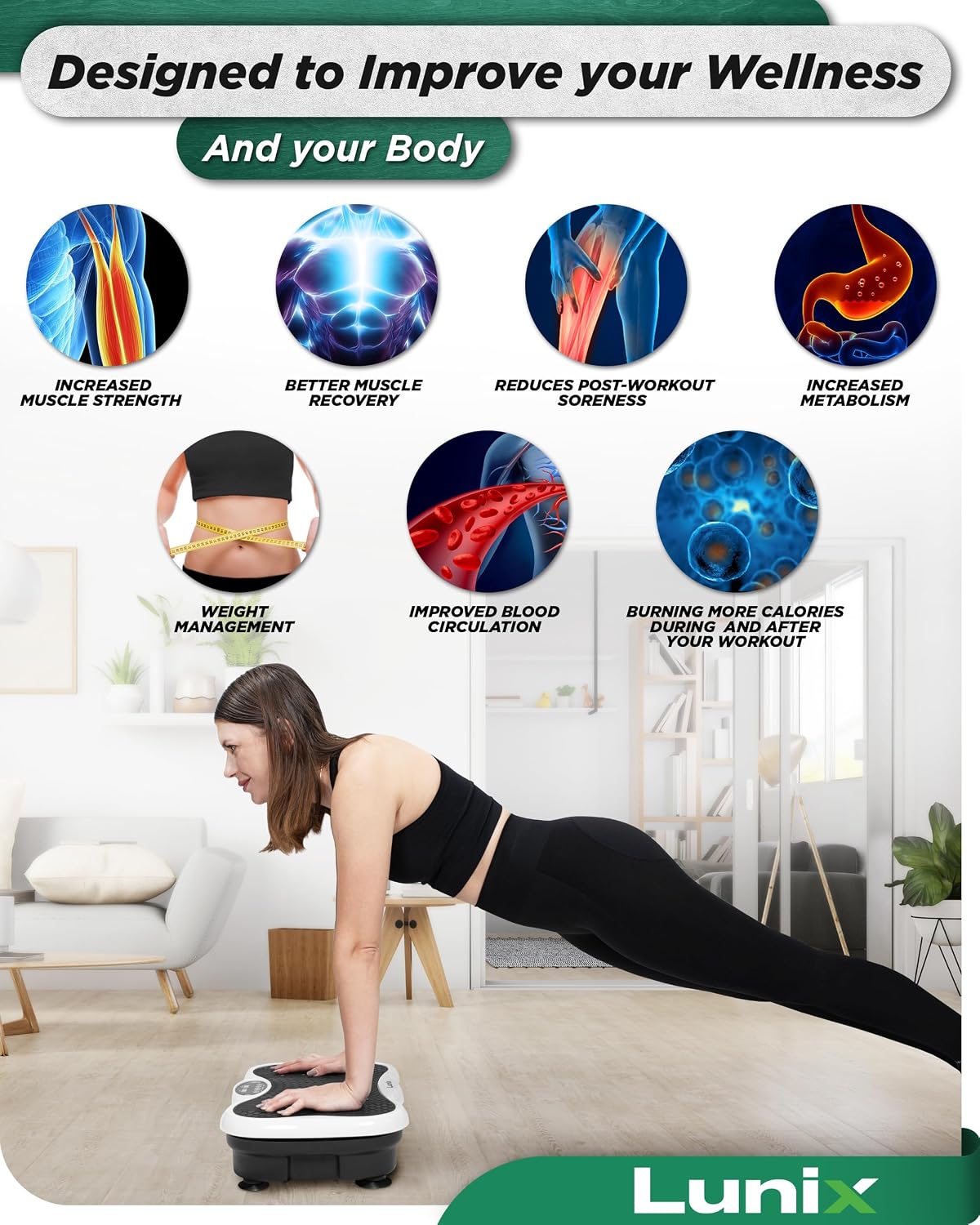 Lunix LX18 Vibration Plate Exercise Machine with Handles & Magnetic Acupoints, Power Platform for Lymphatic Drainage, Full Body Workout Home Fitness Equipment with Phone Holder