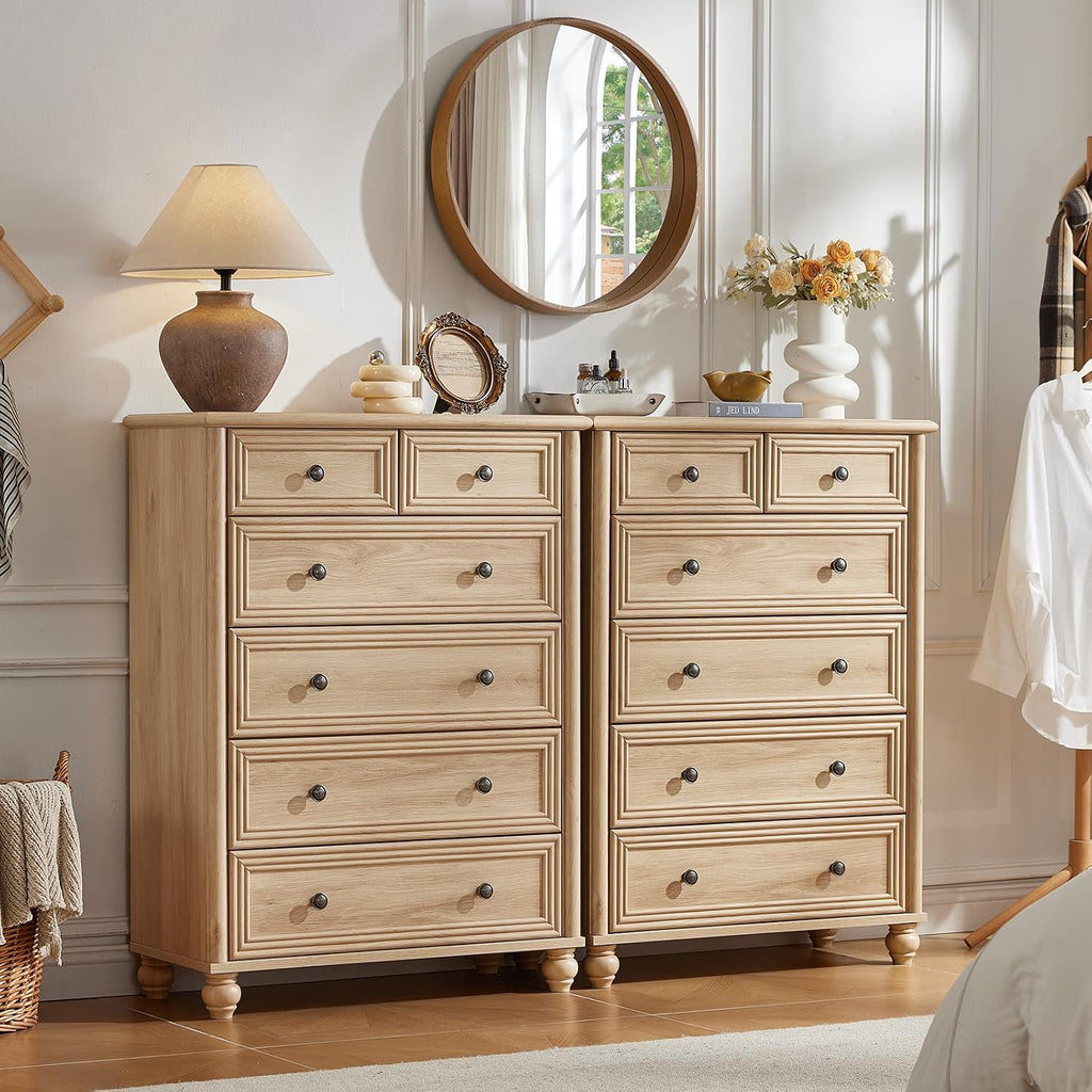 RWYHG Farmhouse 6 Drawer Dresser, 15.75'D x 31.5'W x 43.5'H Chest of Drawers for Bedroom, Natural Tall Dresser with 4 Solid Wood Feet, Wood Storage Dressers Organizer for Living Room Hallway Closet