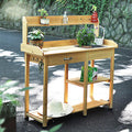Garden Potting Bench, Fir Wood Outdoor Prep Station with Removable Sink, Drawer, and Hooks,Natural Wooden Work Station for Patio, Backyard and Porch (Yellow)