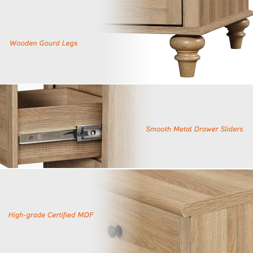 WAMPAT 2 Piece Dresser Set for Bedroom, One Farmhouse Dresser with 7 Drawers, One Baby Chest of Drawers with 5 Drawers, Wooden Closet Storage Organizer Set for Living Room, Kids Room, Oak