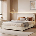 Queen Size Bed Frame, Boucle Bed Frame with Adjustable Headboard, Modern Upholstered Platform Bed with Wood Slats, Soft Rounded Corners, No Box Spring Required, Noise-free, Easy Assembly, Light Beige