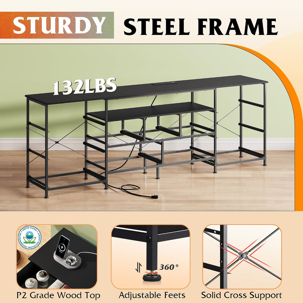 WLIVE 75.5' TV Stand for 65, 75, 80, 85 Inch TV, Dresser for Bedroom with Power Outlets & LED Lights, 11 Drawer Fabric Dresser with Open Shelves, Entertainment Center with Storage, Black