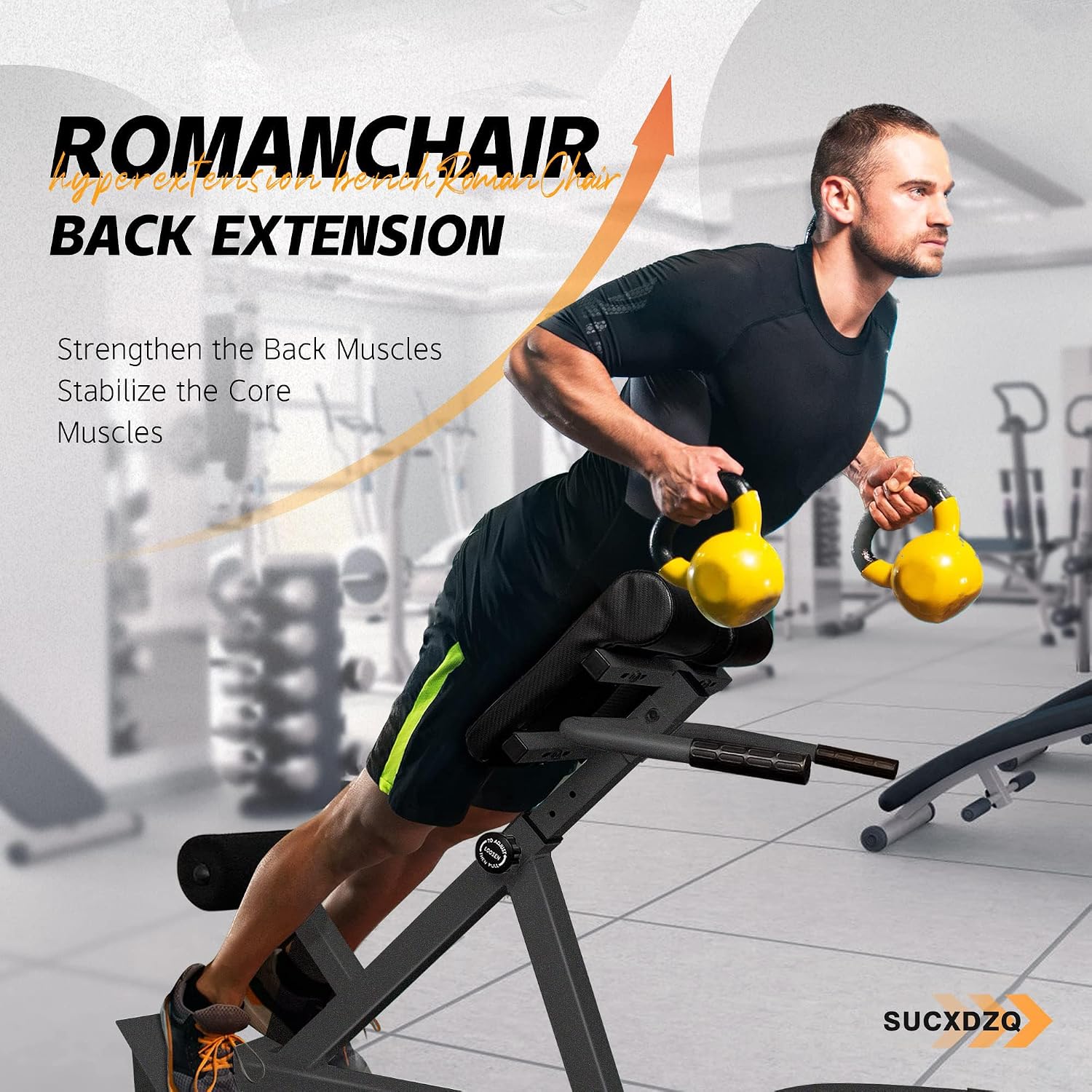 Roman Chair Back Extender - Angle & Height Dual Adjustable Hyperextension Bench for Home Gym - Adjustable Back Exercise Machine Fitness Equipment