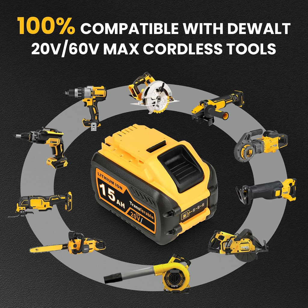 QuasuHaven 15000mAh Replacement for Dewalt 20V/60V Max Battery 2 Pack,High Capacity(DCB615)
