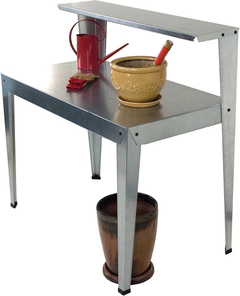 Poly-Tex Metal Galvanized Steel Potting Bench 24' W x 44' L x 44' H, Silver | Greenhouse Accessory, Outdoor Garden Potting Bench, Nursery Worktable, Shelving for Plants, Tools, Equipment, Organization