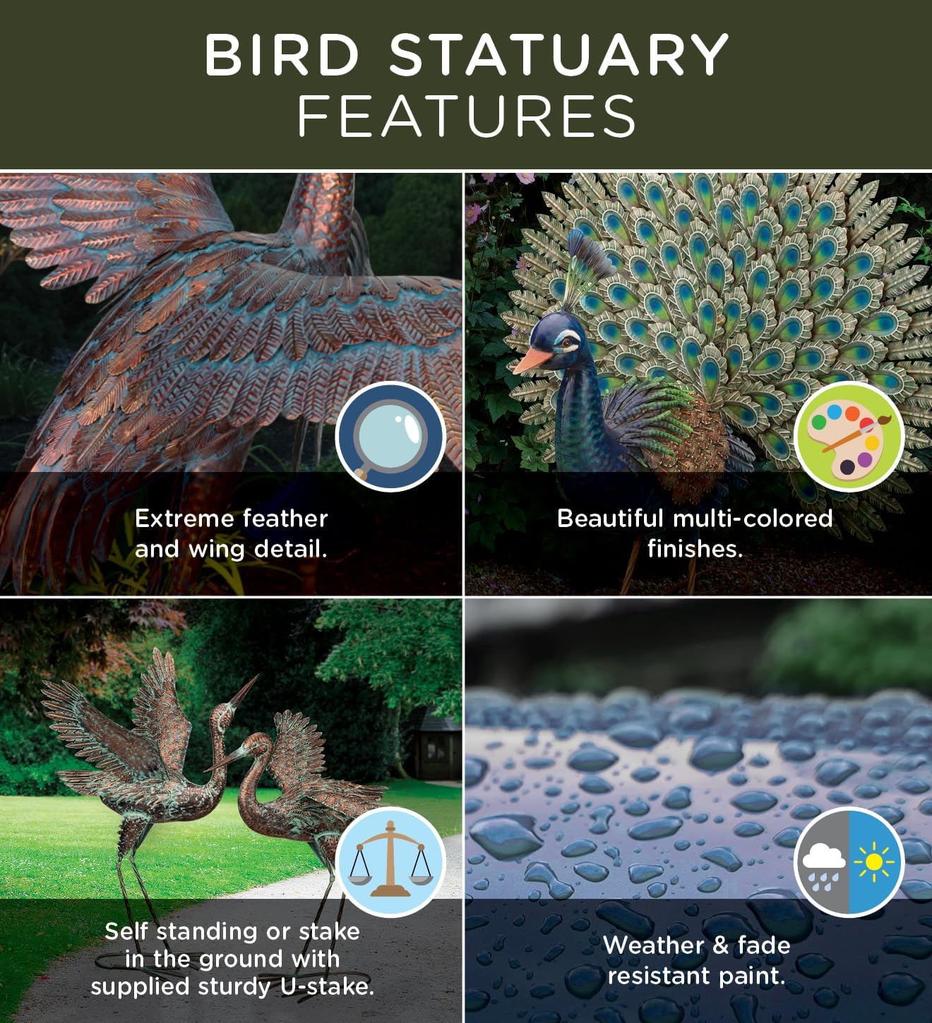 Regal Art & Gift Copper Patina Heron Metal Statue – Indoor Outdoor Decorative Sculpture for Home & Garden Décor, Weather-Resistant Yard Art Figure for Patio, Lawn