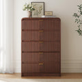 FURSUN Fluted 5 Drawers Dresser for Bedroom, 48' Tall Wooden Modern Dresser with Metal Handle, Curved Profile Design, Storage Organizer for Bedroom, Living Room, Hallway, Dark Walnut