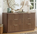 win2win 6 Drawer Dresser, Mid Century Modern Dresser with Storage, 47' Wide Fluted Chest of Drawers with Faux Marble Top, Dressers TV Stand, Drawers Organizer for Bedroom, Living Room, Hallway, Walnut