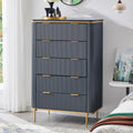 T4TREAM Fluted 5 Drawers Dresser for Bedroom, 48' Tall Modern Dresser Chest of Drawers, Gold Accents, Fluted Fronts, Wood Storage Dressers Organizer for Bedroom, Living Room, Dark Grey