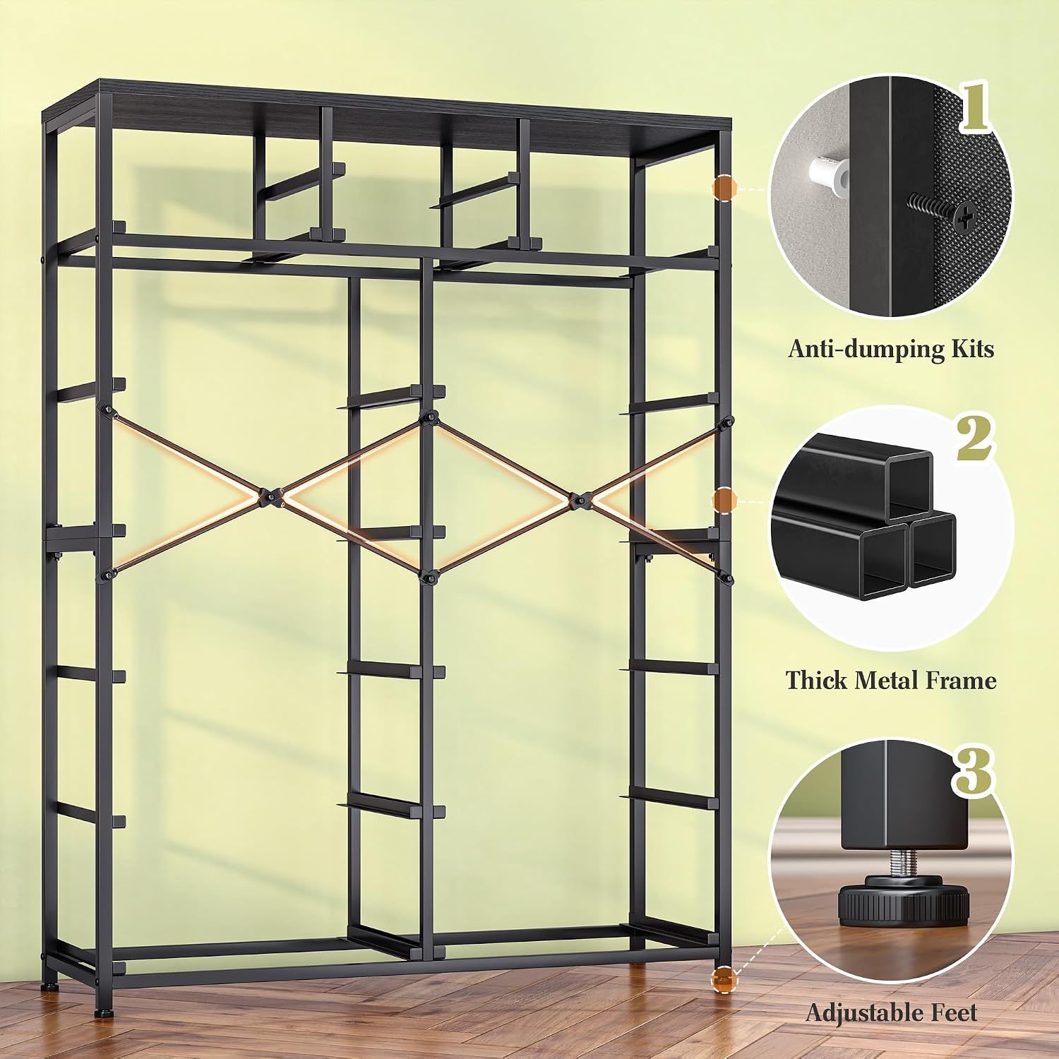 EnHomee Black Dresser with 10+4 Storage Drawers, Chest of Drawers, Sturdy Metal Frame & Wood Top, Bedroom, Hallway, Closets, Living Room, 52.2' H x 37.4' W x 11.8' D
