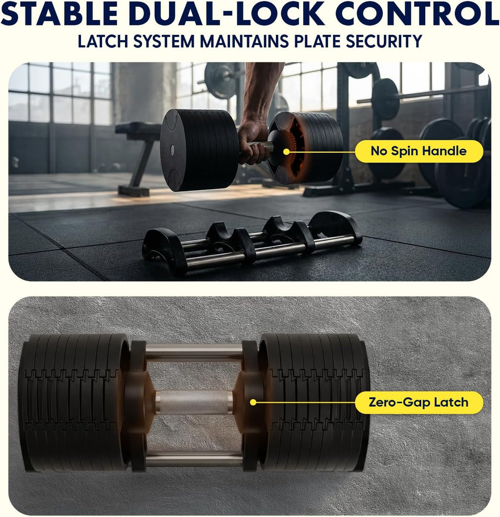 SQUATZ Adjustable Dumbbells with Quick Weight Change, Space-Saving Dumbbell Set with Anti‑Slip Handle, Secure Locking System, Heavy‑Duty Plates & Base for Home Workout and Strength Training