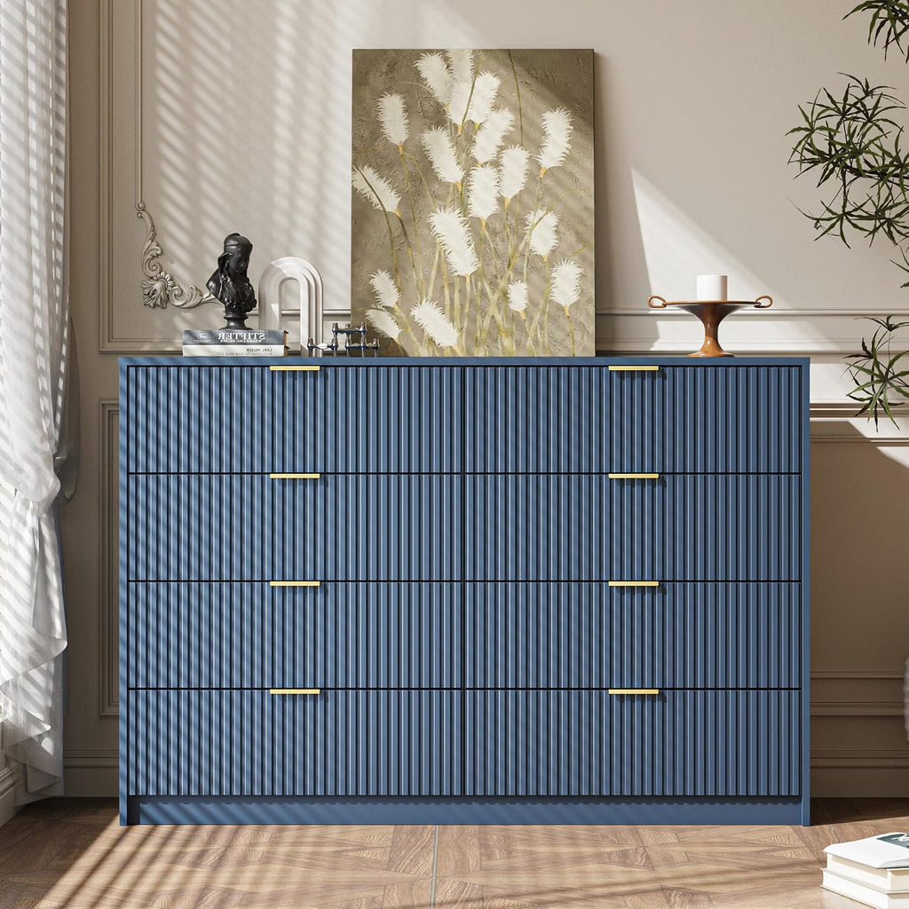 MAISONARIA Navy Dresser for Bedroom, 8 Drawer Double Dresser, Modern Chest of Drawers for Bedroom, Living Room, Entryway and Closet, 55' L x 15.7' D x 37.4' H