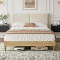 VECELO Queen Size Bed Frame Upholstered Platform Beds with Height-Adjustable Cotton and Linen Headboard, Heavy Duty Wood Slats, 6' Under-Bed Space, Noise-Free, No Box Spring Needed, Easy Assembly