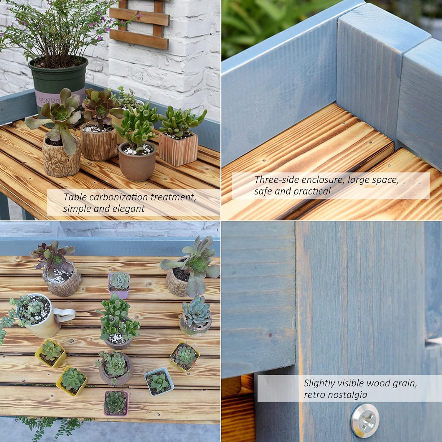 Outdoor Sink Station Open Shelves with Hooks, Removable Sink & Drawer Gardening Bench Potting Table (Blue 100x45x119cm)