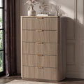 Dresser for Bedroom with 5 Drawers, 46'H Chest of Drawers, Fluted Dresser with Faux Marble Top, Curved Profile Design, Metal Handle, Wood Closet Storage Organizer for Living Room, Hallway, Natural Oak