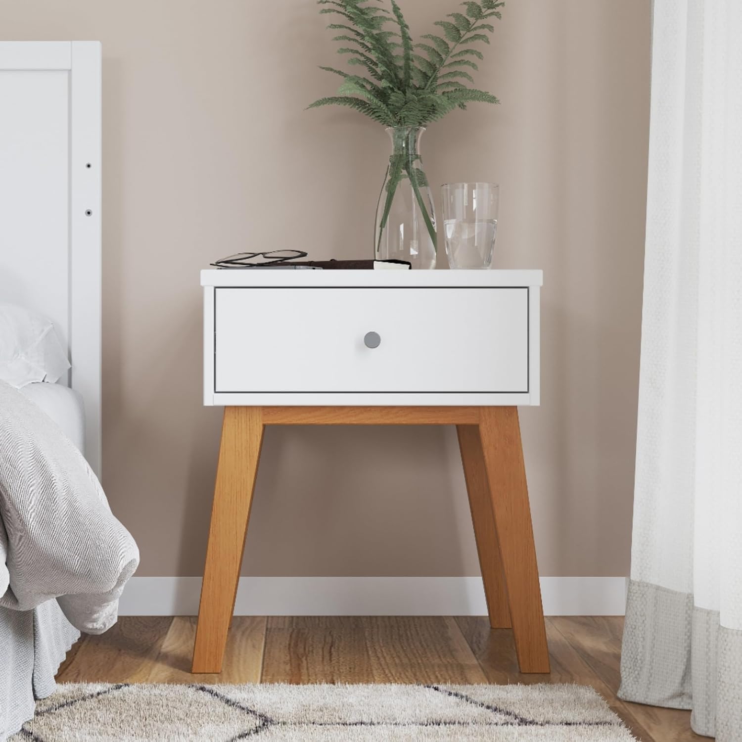 Child Craft Soho Design 4-in-1 Convertible Baby Crib Nursery Furniture Set - Baby Bed, 3 Drawer Dresser, Chest Drawer and Nightstand Desk for Babies, Toddlers and Kids (4 Piece - White/Natural