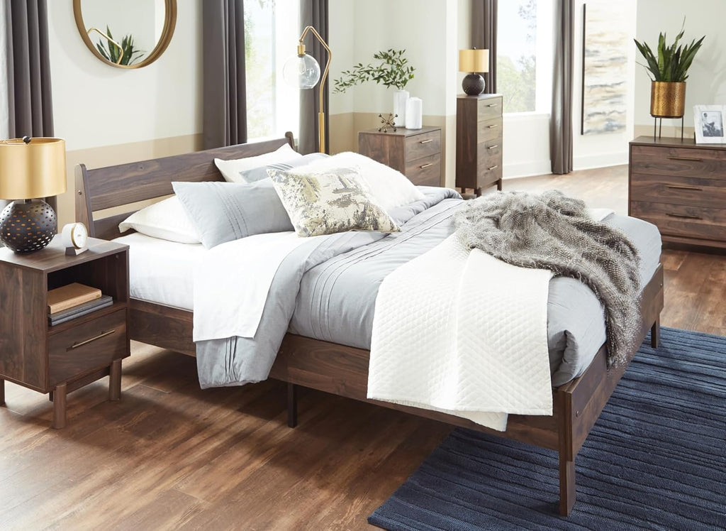 Signature Design by Ashley Calverson Casual Queen Panel Platform Bed, Wood, Foundation or Box Spring Not Needed, Bed' A Box, Dark Brown Finish