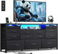 WLIVE Long Dresser for Bedroom, TV Stand for 55, 60, 65 Inch TV, 13 Drawer Wide Fabric Dresser with Wood Top, Large Storage Chest of Drawers for Living Room, Hallway, Closet, Black