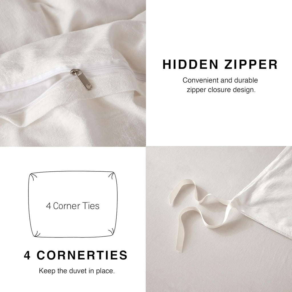 BFS HOME Linen Duvet Cover California King - Soft Breathable Cotton Linen Blend, 3-Pieces Bedding Set with 2 Pillowcases, Stonewashed Texture, Off-White, All-Season Comfort