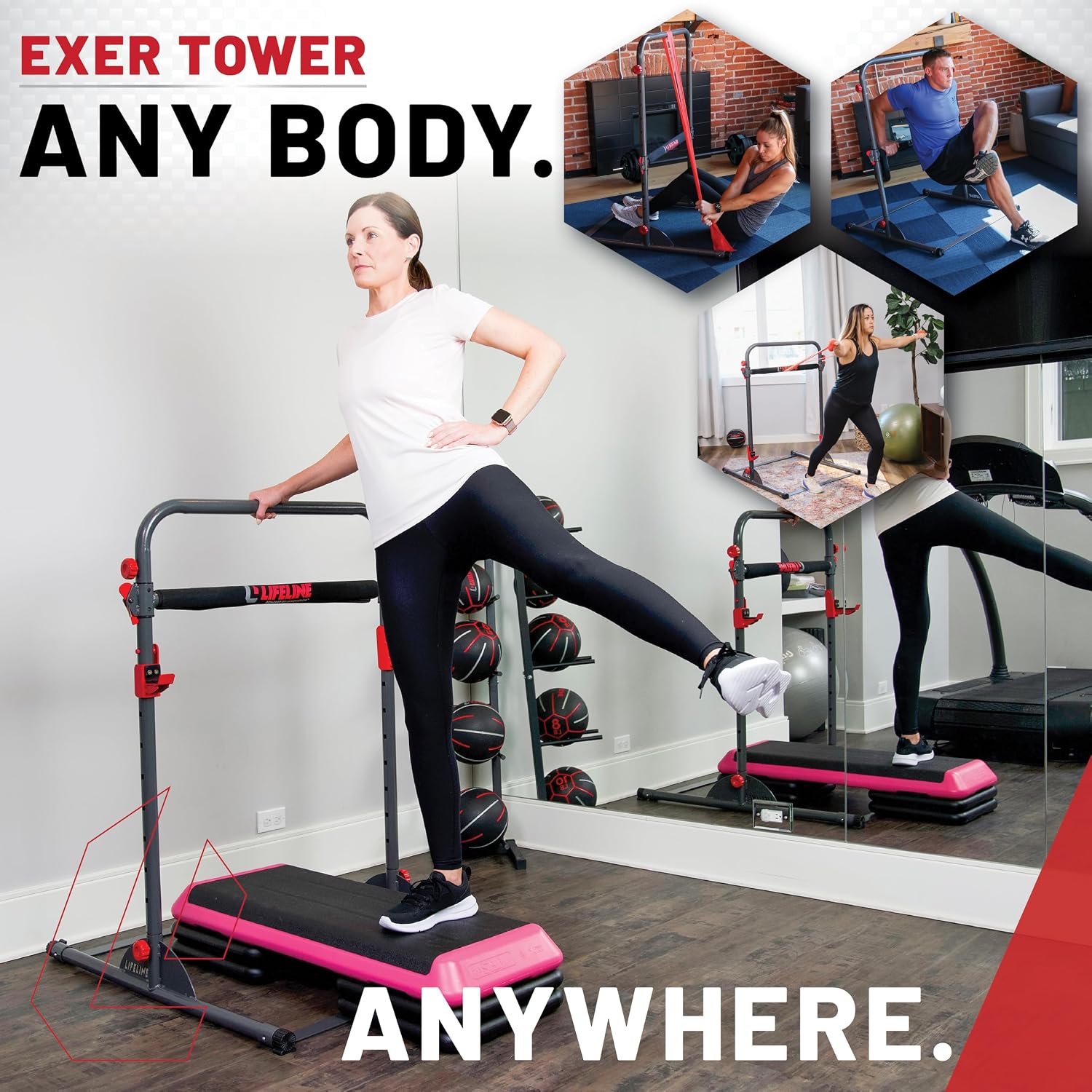 Lifeline Fitness Exer Tower - All in One Workout Station for Total Body Bodyweight Exercises - Variable Workout Equipment for Home Gym - Power Tower Full body Exercise Equipment
